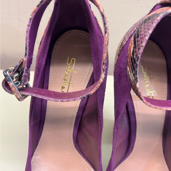 MADE IN ITALY SEBASTIAN Purple Snakeskin Women's Heels real python leather - Picture 4 of 14